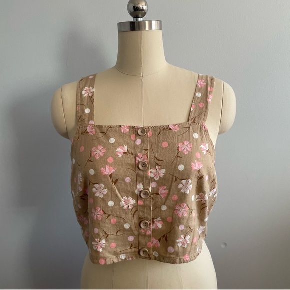 BP x Nordstrom Rack Floral Crop Top- Linen- Tan- Size XL- NWOT - Picture 2 of 6